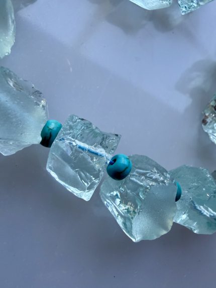χειροποίητο κολιέ χαλαζία "Rough Quartz & Turquoise" Melia